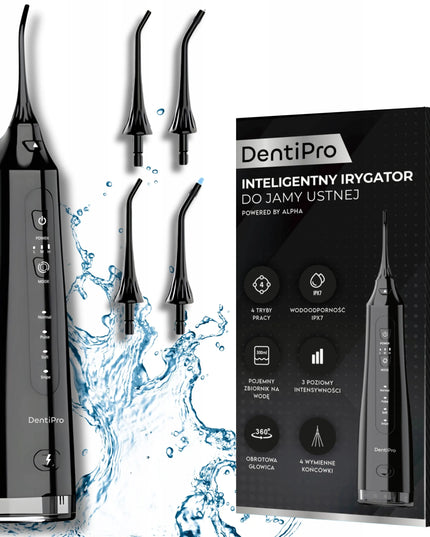Belaidis „DentiPro“ dantų irigatorius, 4 režimai, 300 ml, 4 antgaliai