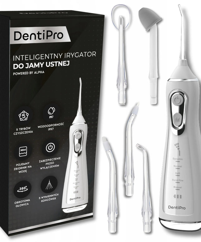 „DentiPro“ belaidis dantų irigatorius, 5 režimai, 300 ml, 5 antgaliai