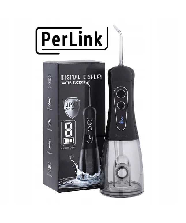 „Perlink“ juodas belaidis burnos irigatorius, 8 režimai, 5 antgaliai, ekranas