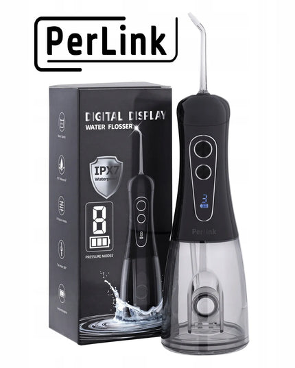 „Perlink“ juodas belaidis burnos irigatorius, 8 režimai, 5 antgaliai, ekranas