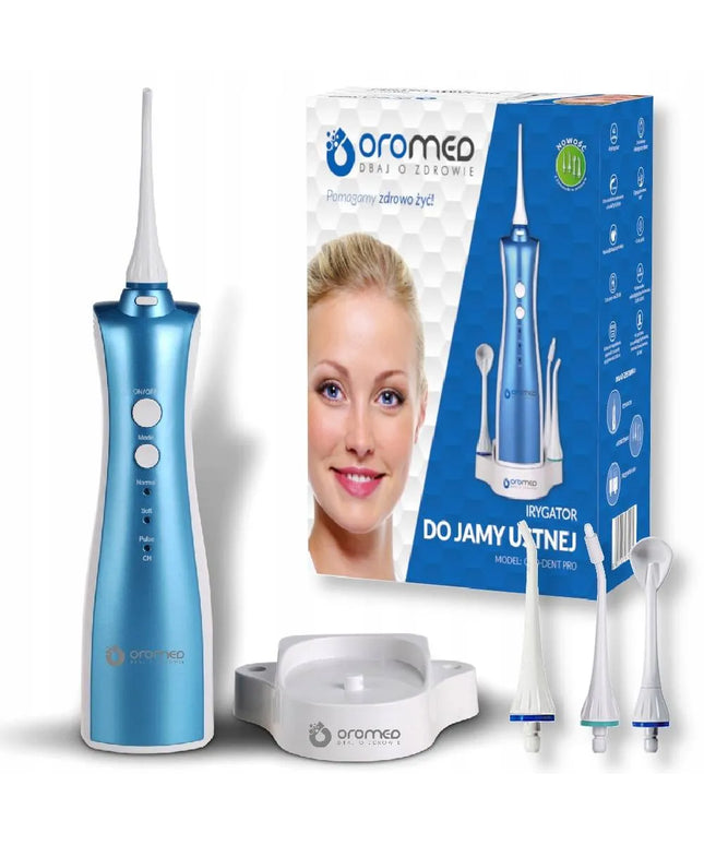 Belaidis burnos irigatorius Oromed ORO-DENT PRO, 4 antgaliai, 3 režimai ir įkrovimo stotelė