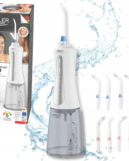Belaidis dantų irigatorius „Adler AD2185“, 10 antgalių, 5 režimai, USB-C, 350 ml
