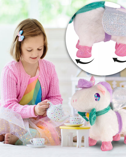 Interaktyvus vienaragis pliušinis žaislas, vaikštantis su pavadėliu, maitinamas baterijomis