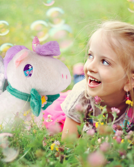 Interaktyvus vienaragis pliušinis žaislas, vaikštantis su pavadėliu, maitinamas baterijomis