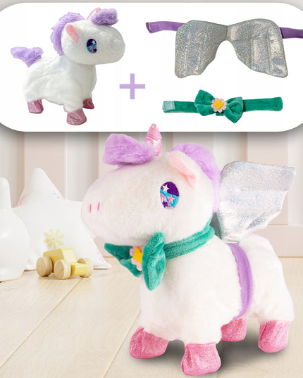 Interaktyvus vienaragis pliušinis žaislas, vaikštantis su pavadėliu, maitinamas baterijomis