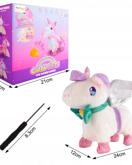 Interaktyvus vienaragis pliušinis žaislas, vaikštantis su pavadėliu, maitinamas baterijomis