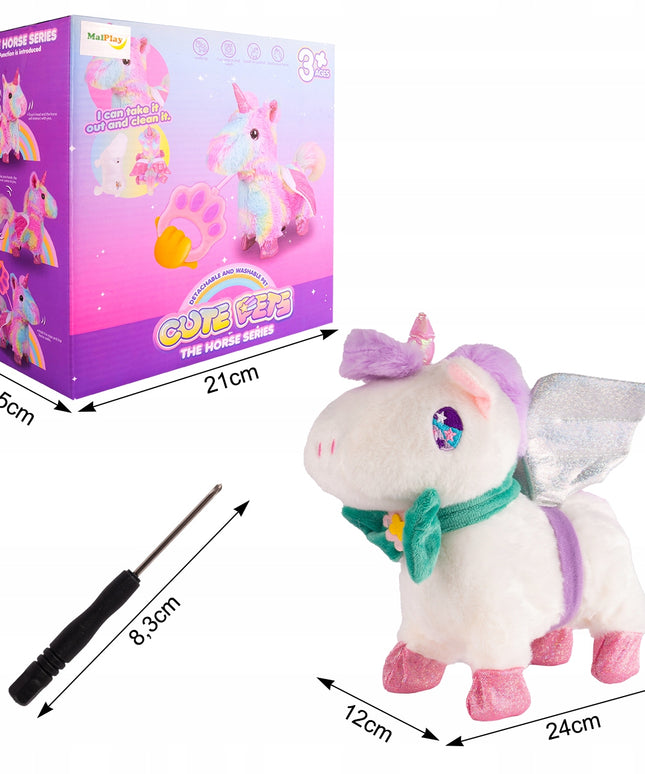 Interaktyvus vienaragis pliušinis žaislas, vaikštantis su pavadėliu, maitinamas baterijomis