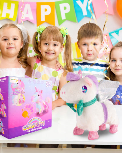 Interaktyvus vienaragis pliušinis žaislas, vaikštantis su pavadėliu, maitinamas baterijomis