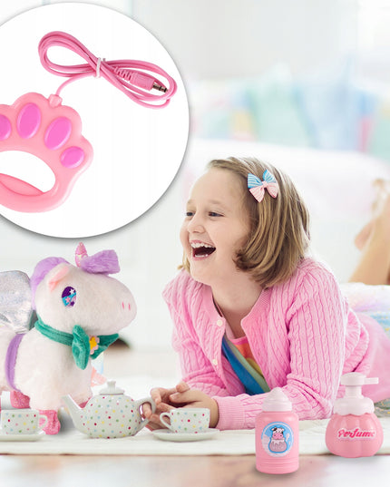 Interaktyvus vienaragis pliušinis žaislas, vaikštantis su pavadėliu, maitinamas baterijomis