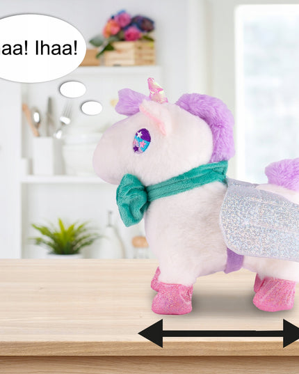 Interaktyvus vienaragis pliušinis žaislas, vaikštantis su pavadėliu, maitinamas baterijomis