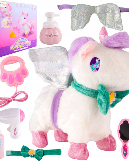 Interaktyvus vienaragis pliušinis žaislas, vaikštantis su pavadėliu, maitinamas baterijomis