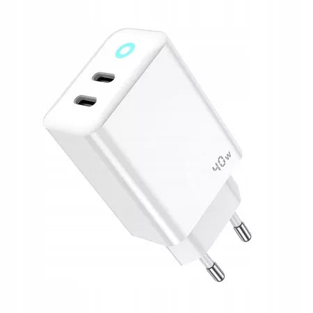 Jellico tinklo įkroviklis EU19 GaN PD 20W + 20W 2xUSB-C baltos spalvos