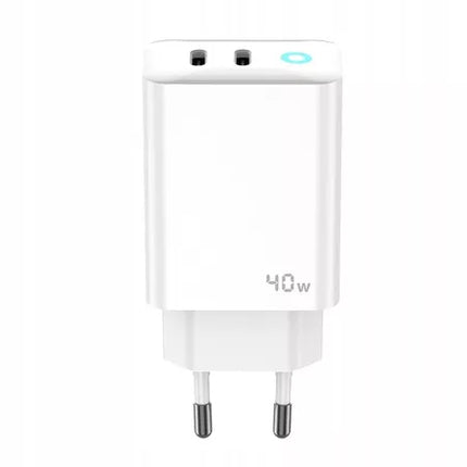 Jellico tinklo įkroviklis EU19 GaN PD 20W + 20W 2xUSB-C baltos spalvos