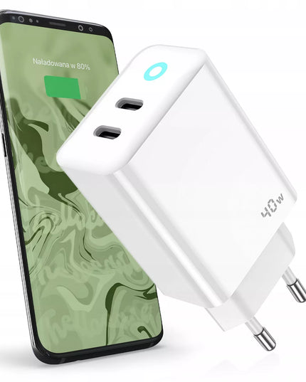 Jellico tinklo įkroviklis EU19 GaN PD 20W + 20W 2xUSB-C baltos spalvos