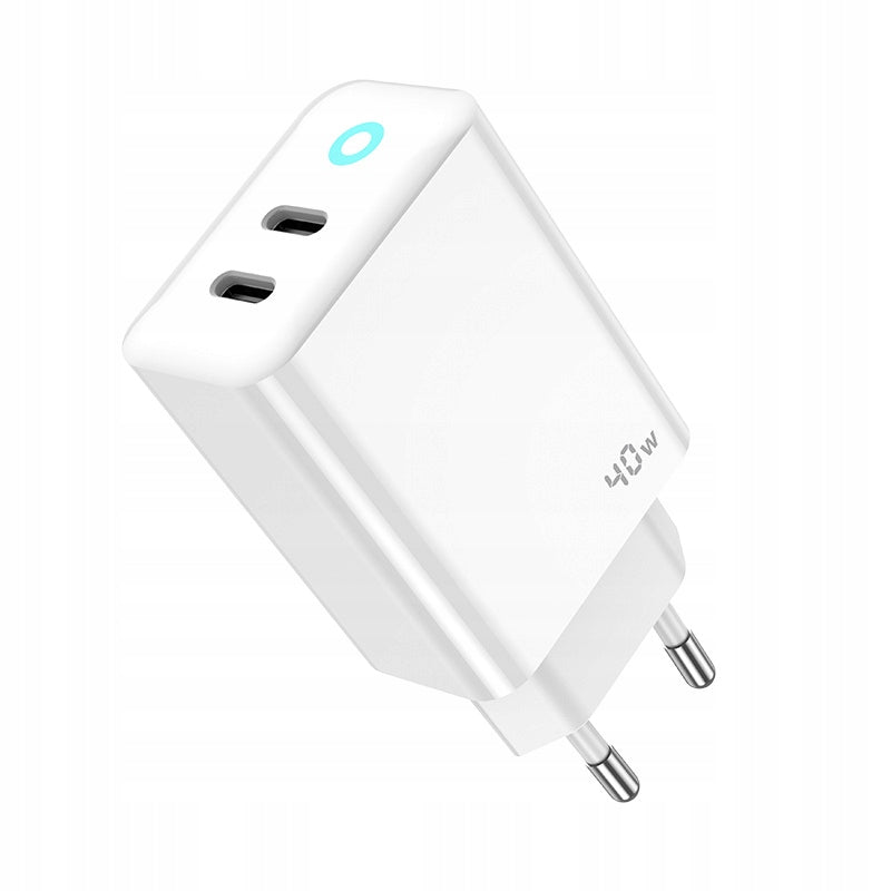JELLICO maitinimo adapteris EU19 GaN PD 40W 2xUSB-C Baltas + Kabelis 2x USB-C