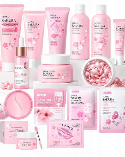Japan Sakura 15 kosmetikos priemonių rinkinys veidui, plaukams ir rankoms - puiki dovana