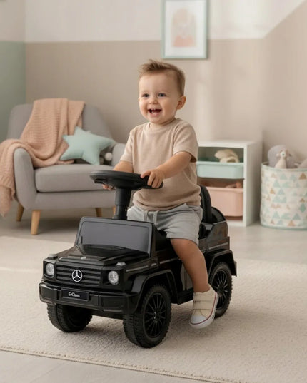 Vaikiškas paspirtukas stumdukas Mercedes Benz G su garsais ir daiktadėže