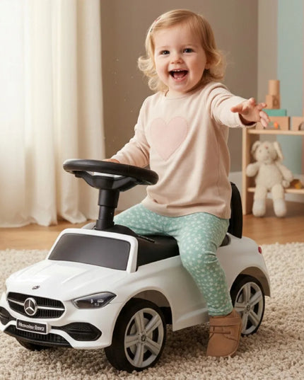 Vaikiškas paspiriamas automobilis-vaikštynė Mercedes C-Class su garsais ir daiktadėže SUN BABY