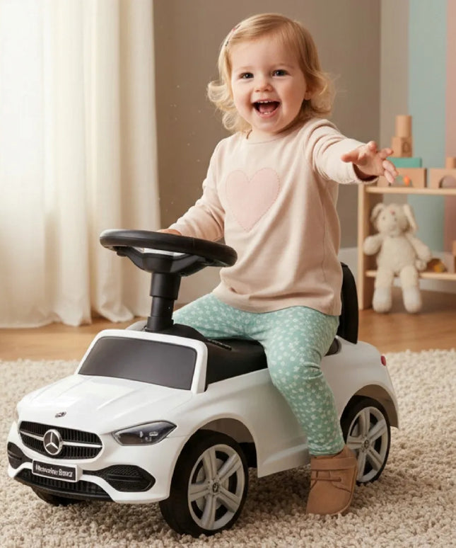 Vaikiškas paspiriamas automobilis-vaikštynė Mercedes C-Class su garsais ir daiktadėže SUN BABY