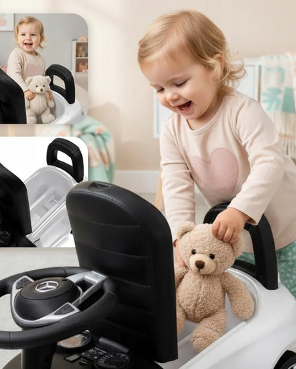 Vaikiškas paspiriamas automobilis-vaikštynė Mercedes C-Class su garsais ir daiktadėže SUN BABY