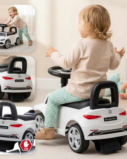 Vaikiškas paspiriamas automobilis-vaikštynė Mercedes C-Class su garsais ir daiktadėže SUN BABY
