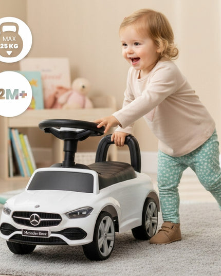 Vaikiškas paspiriamas automobilis-vaikštynė Mercedes C-Class su garsais ir daiktadėže SUN BABY