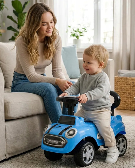 Sun Baby pasyvinis automobilis berniukams GO GO su atlošu ir garsais, mėlynas