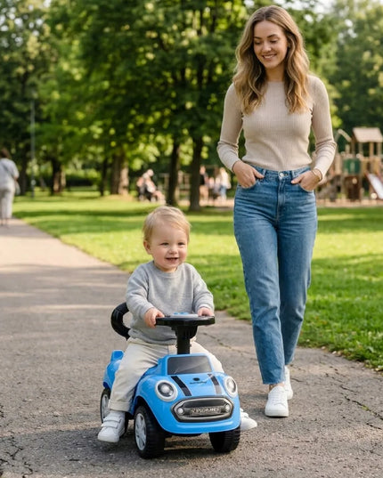 Sun Baby pasyvinis automobilis berniukams GO GO su atlošu ir garsais, mėlynas