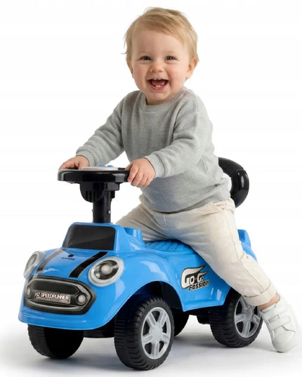 Sun Baby pasyvinis automobilis berniukams GO GO su atlošu ir garsais, mėlynas