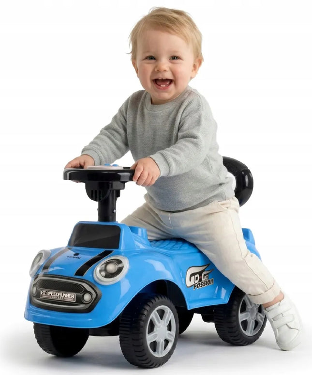 Sun Baby pasyvinis automobilis berniukams GO GO su atlošu ir garsais, mėlynas