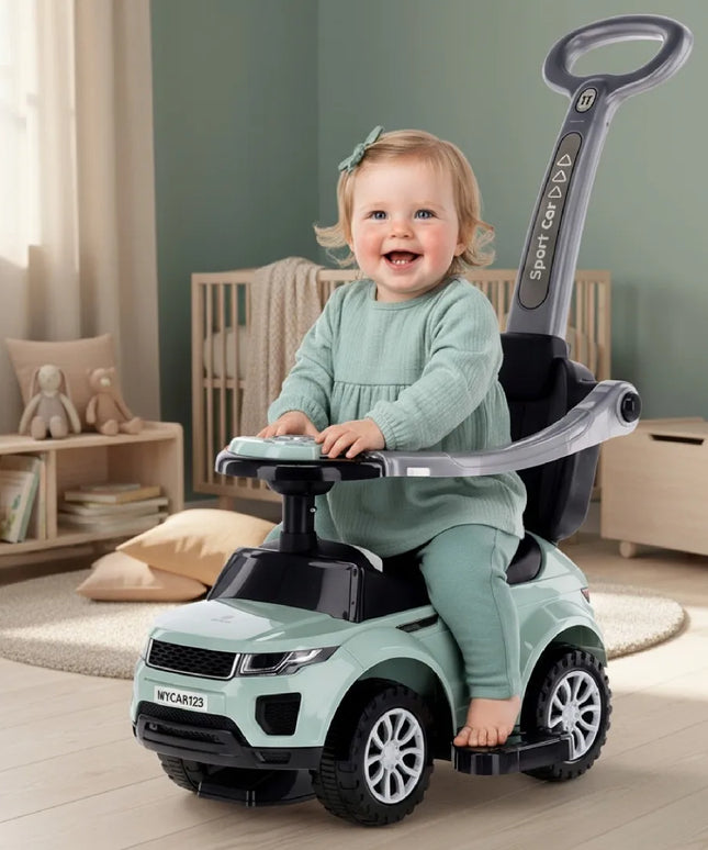 Vaikiškas paspiriamas automobilis Sun Baby Sport Car su daiktadėže, pakojais ir apsauginiu lankeliu