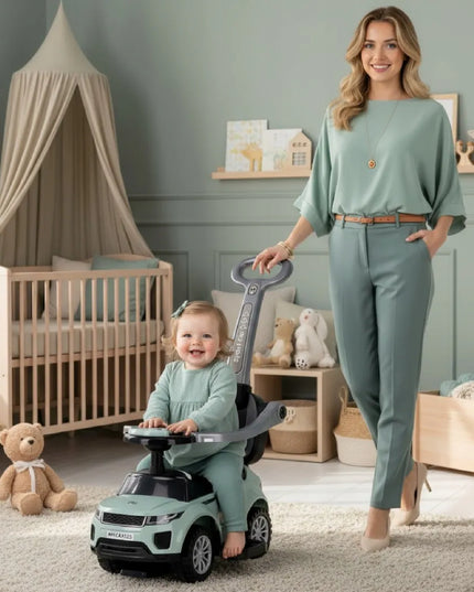 Vaikiškas paspiriamas automobilis Sun Baby Sport Car su daiktadėže, pakojais ir apsauginiu lankeliu