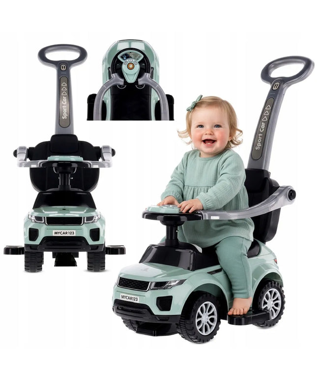 Vaikiškas paspiriamas automobilis Sun Baby Sport Car su daiktadėže, pakojais ir apsauginiu lankeliu