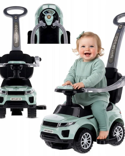 Vaikiškas paspiriamas automobilis Sun Baby Sport Car su daiktadėže, pakojais ir apsauginiu lankeliu