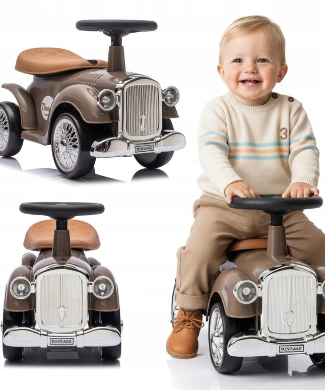 Sun Baby „Retro“ lenktyninio automobilio stiliaus stumdukas-paspirtukas, rudas