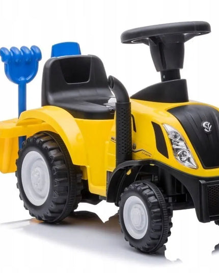 Vaikiškas paspirtukas traktorius su priekaba New Holland geltonas