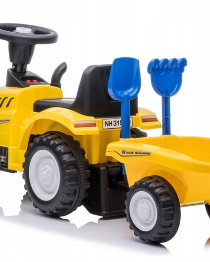 Vaikiškas paspirtukas traktorius su priekaba New Holland geltonas