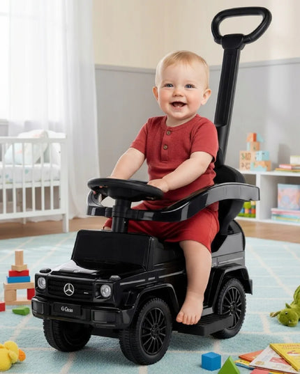 Vaikiškas paspirtukas stūmiklis Mercedes Benz G klasė juodas SUN BABY