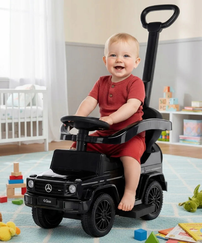 Vaikiškas paspirtukas stūmiklis Mercedes Benz G klasė juodas SUN BABY