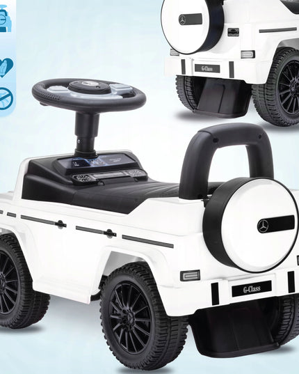 Vaikiškas paspirtukas stumdukas vaikštynė Mercedes Benz G350d baltas SUN BABY