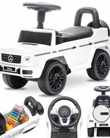 Vaikiškas paspirtukas stumdukas vaikštynė Mercedes Benz G350d baltas SUN BABY