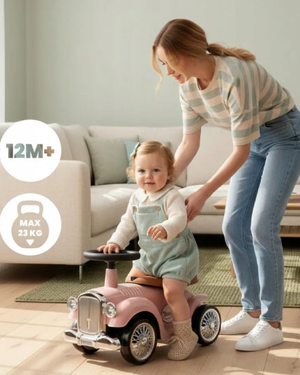 Sun Baby Retro pasyvinis paspirtukas vaikams su daiktadėže, pudros rožinė
