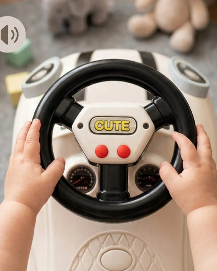 Sun Baby pasyvinis vaikiškas automobilis GO GO su garsais ir atrama, baltas