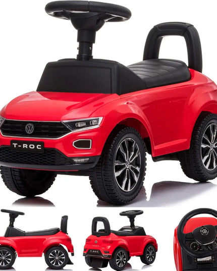 Vaikiškas paspirtukas-stūmiklis Volkswagen T-Roc su daiktadėže ir signalu