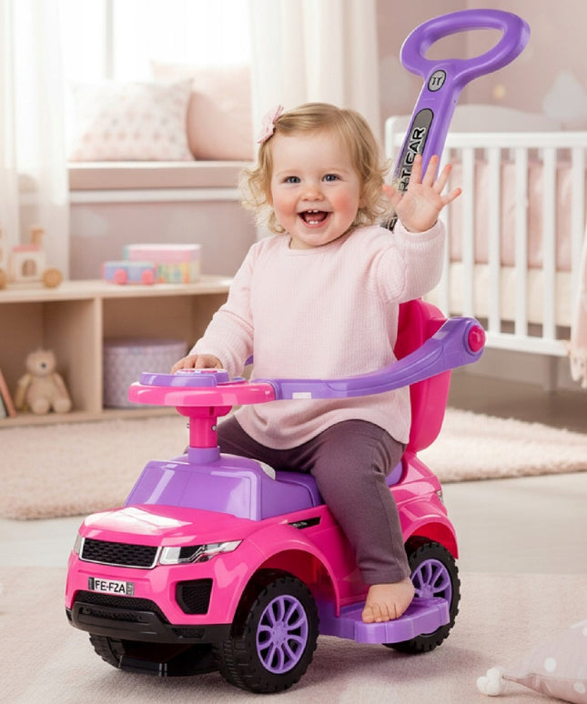 Sun Baby paspirtukas-stumdukas Sport Car rožinis su stūmimo rankena ir daiktadėže