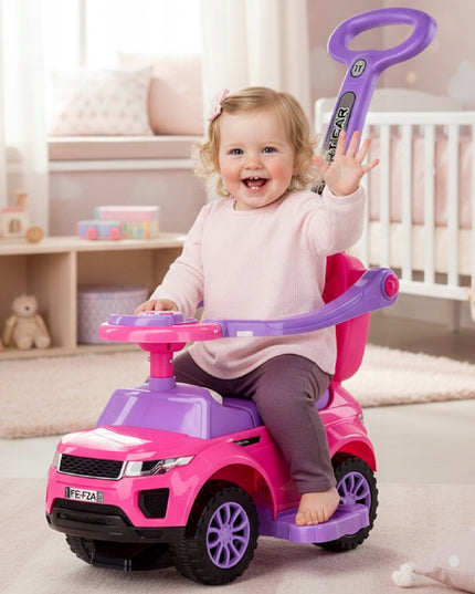Sun Baby paspirtukas-stumdukas Sport Car rožinis su stūmimo rankena ir daiktadėže