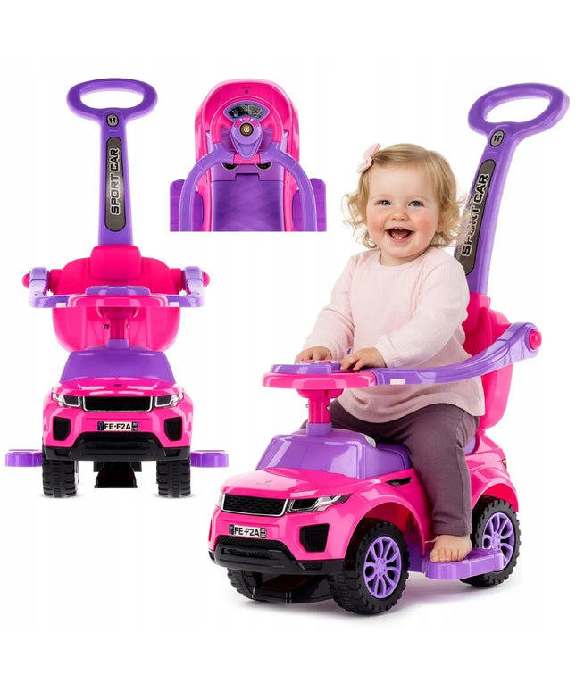 Sun Baby paspirtukas-stumdukas Sport Car rožinis su stūmimo rankena ir daiktadėže
