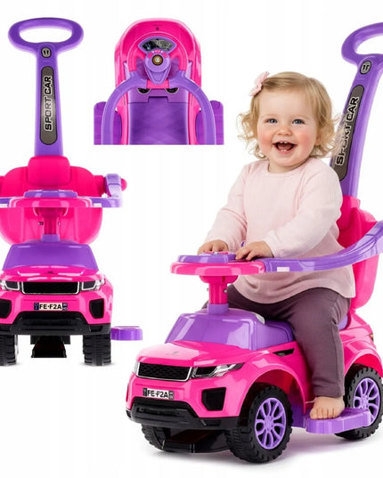 Sun Baby paspirtukas-stumdukas Sport Car rožinis su stūmimo rankena ir daiktadėže