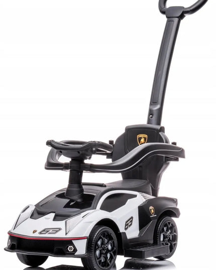 Vaikiškas paspirtukas-automobilis su stūmikliu Lamborghini Essenza SCV12, baltas