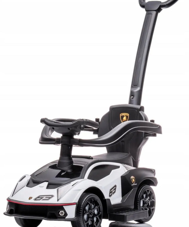 Vaikiškas paspirtukas-automobilis su stūmikliu Lamborghini Essenza SCV12, baltas